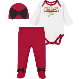 3-Piece Baby Girls Cardinals Bodysuit, Footed Pant, & Cap Set