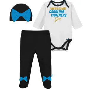 3-Piece Baby Girls Panthers Bodysuit, Footed Pant, & Cap Set