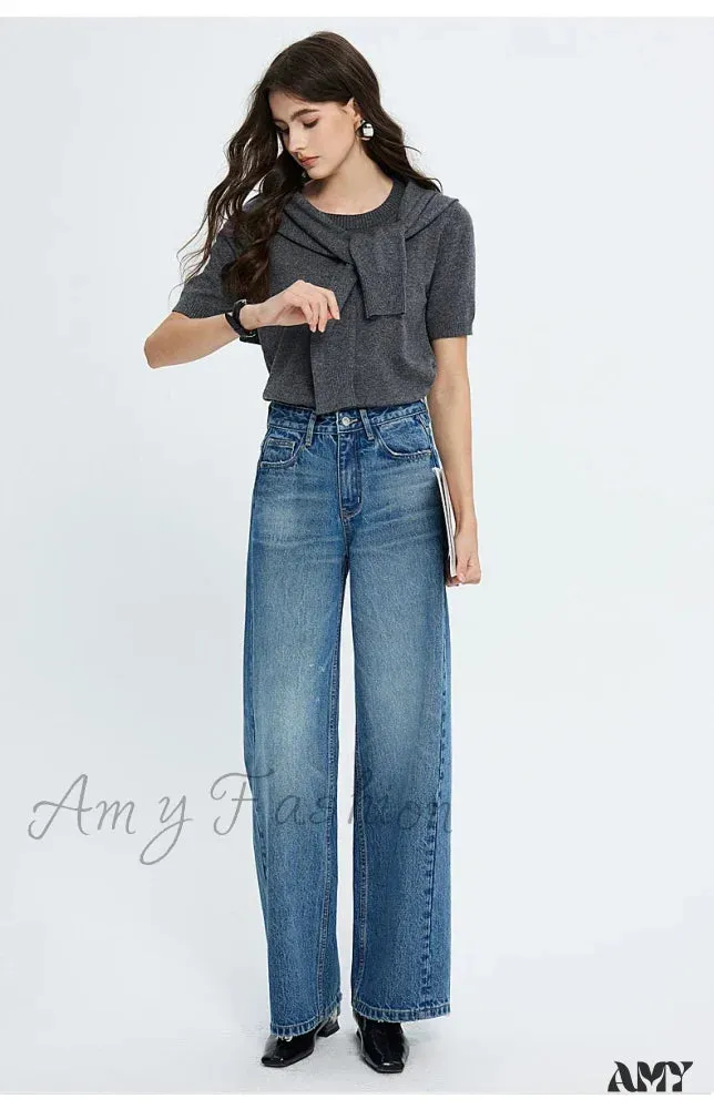 Amy Fashion - 2024 Spring New High-waisted Loose Slimming Wide-leg Denim Versatile Floor-length Jean