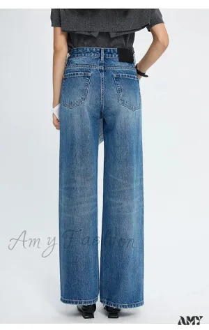 Amy Fashion - 2024 Spring New High-waisted Loose Slimming Wide-leg Denim Versatile Floor-length Jean