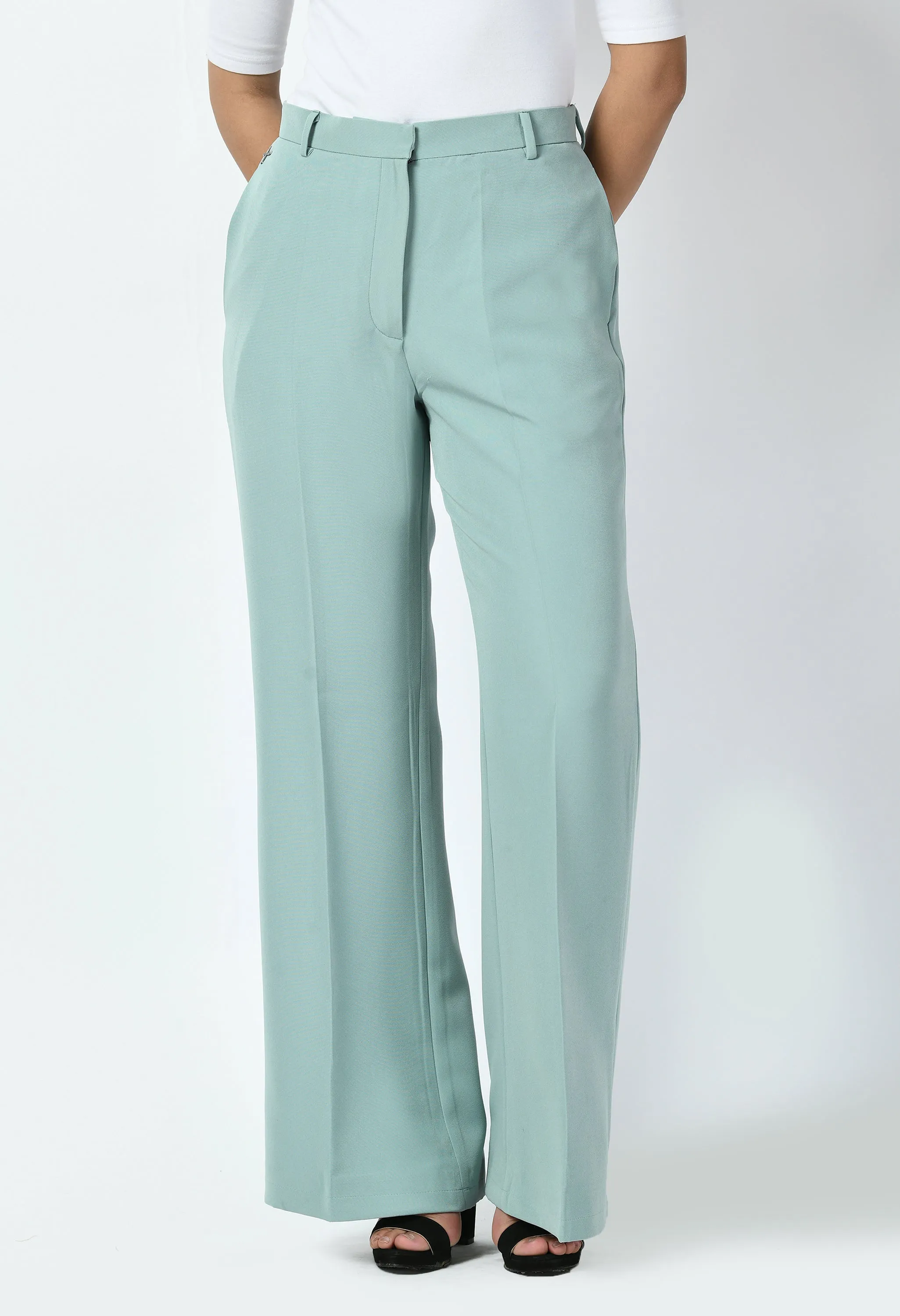 Aqua Blue Cotton Blend Eminence Solid Bootcut Trouser Only