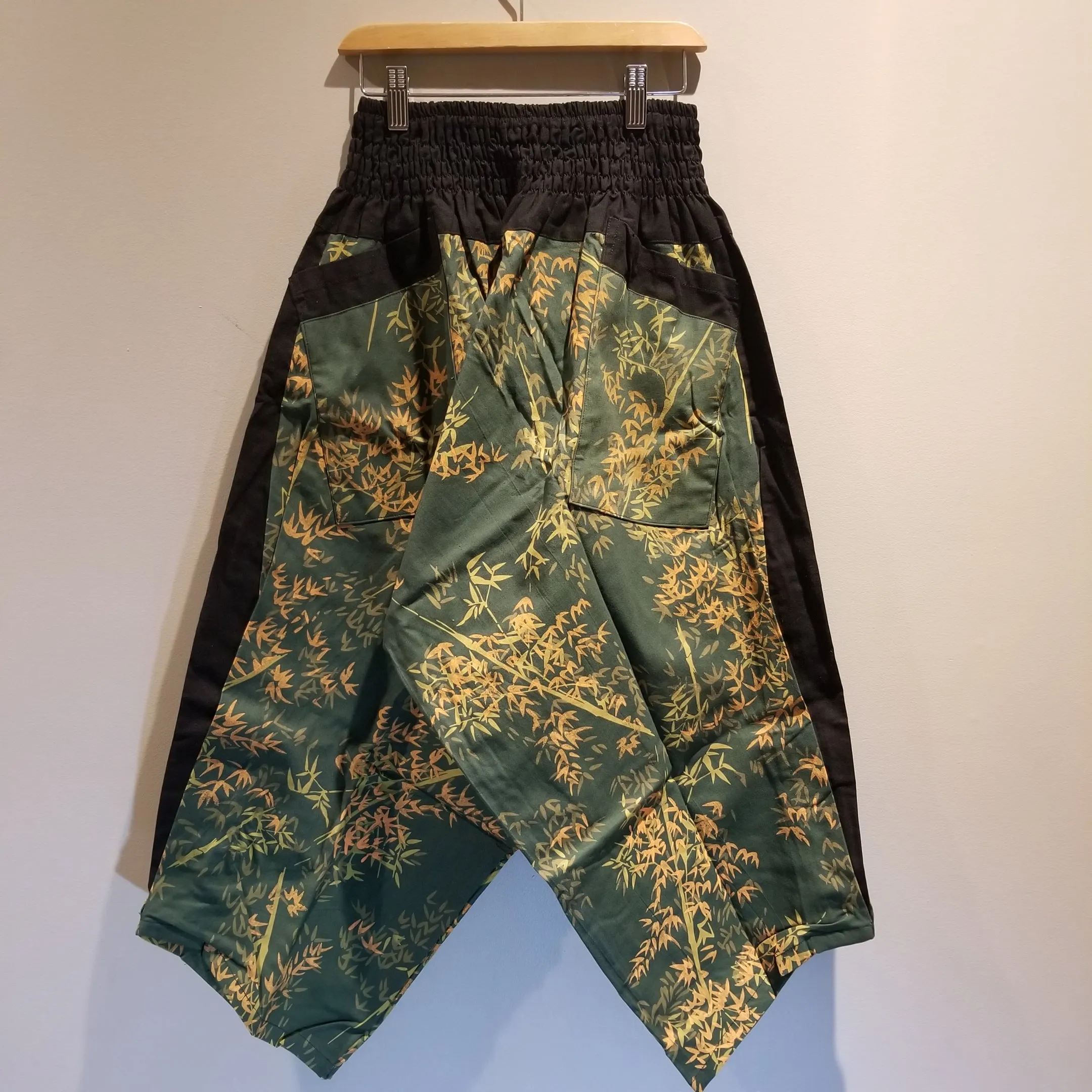 Bamboo Leaves GREEN Elastic Waist Samurai Pants