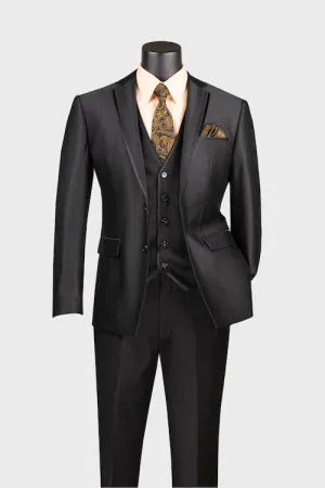 Black Shiny Notch Lapel Suit