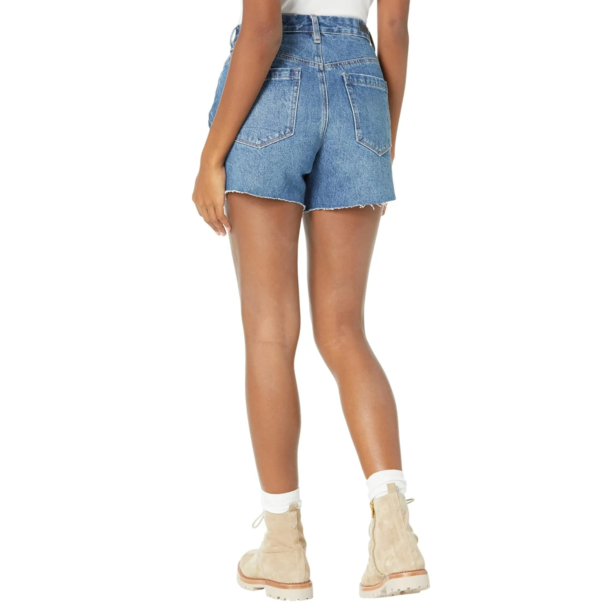 BLANK NYC High Rise Raw Hem Second Round Distressed Denim Shorts