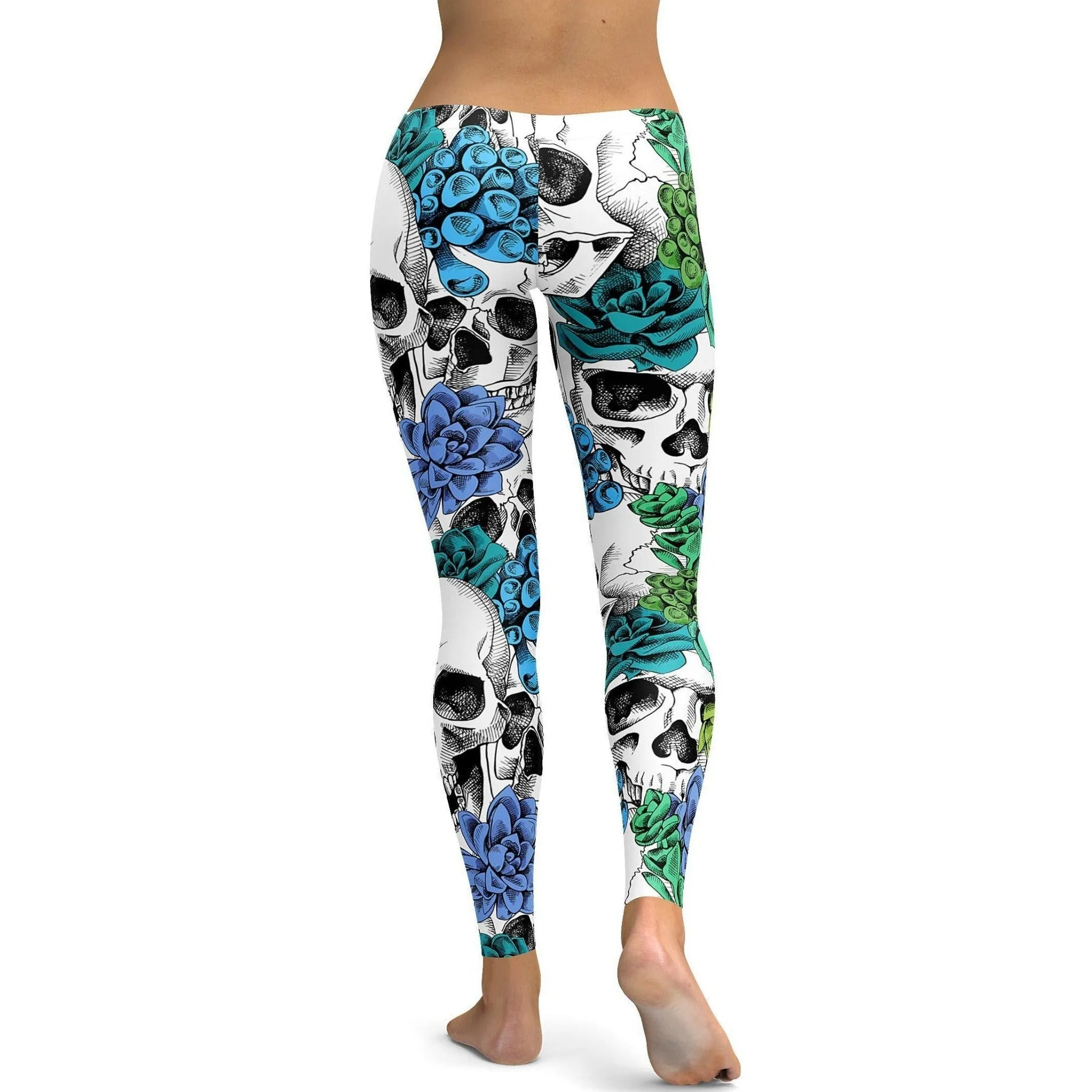 Blue Floral Skulls Leggings