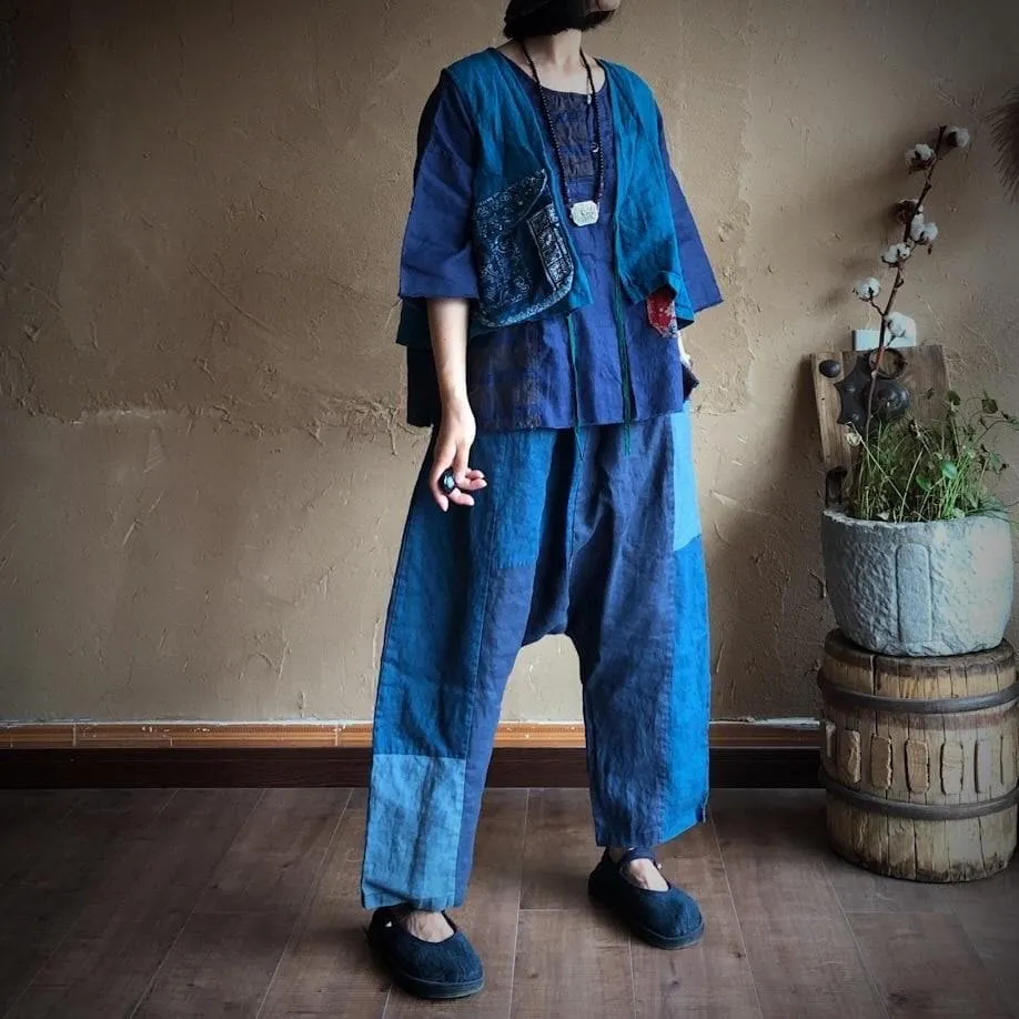 Blue Linen Harem Pants | Hippie