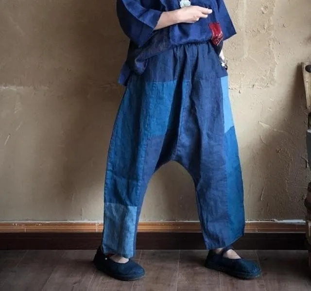 Blue Linen Harem Pants | Hippie