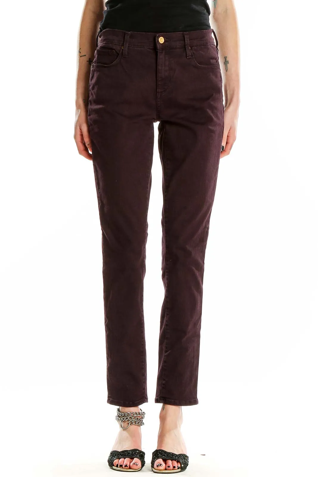 Burgundy Slim Fit Cotton Blend Pants