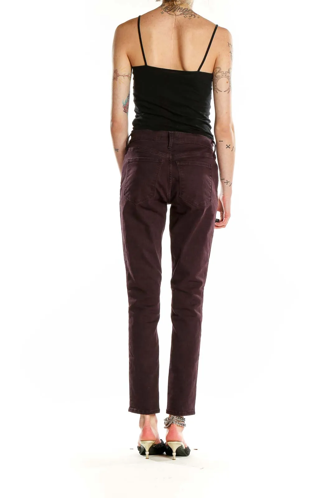 Burgundy Slim Fit Cotton Blend Pants