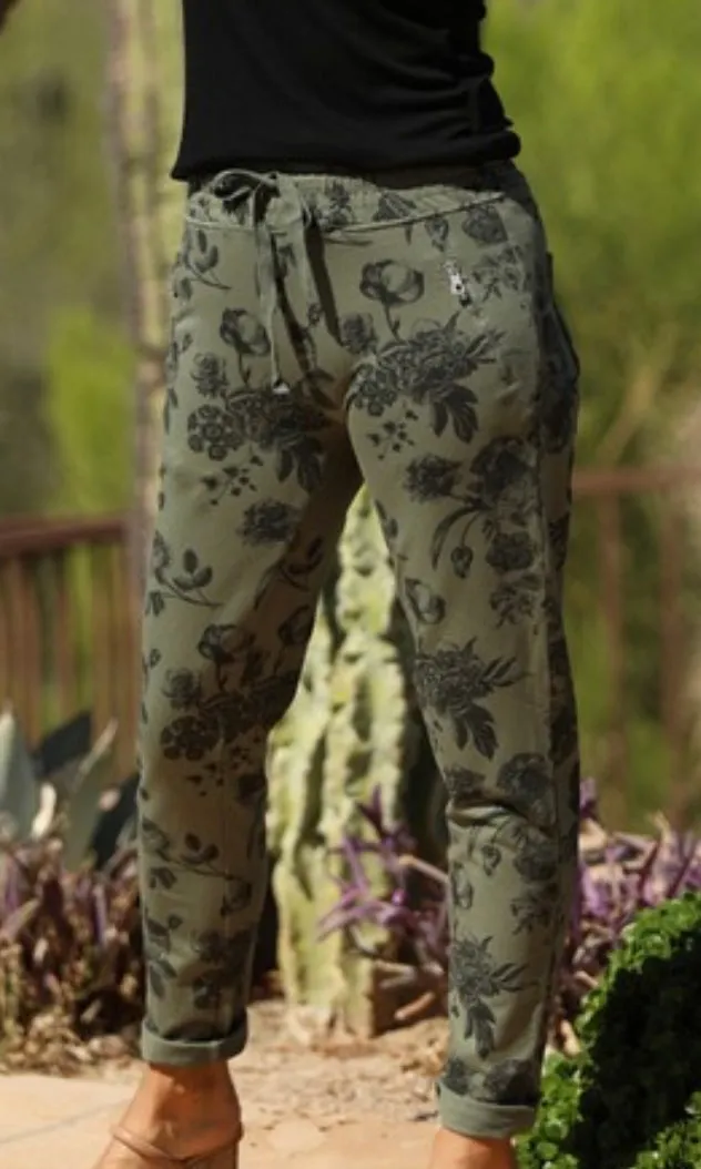 Carry Olive Black Floral Print Jogger Pants