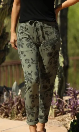 Carry Olive Black Floral Print Jogger Pants