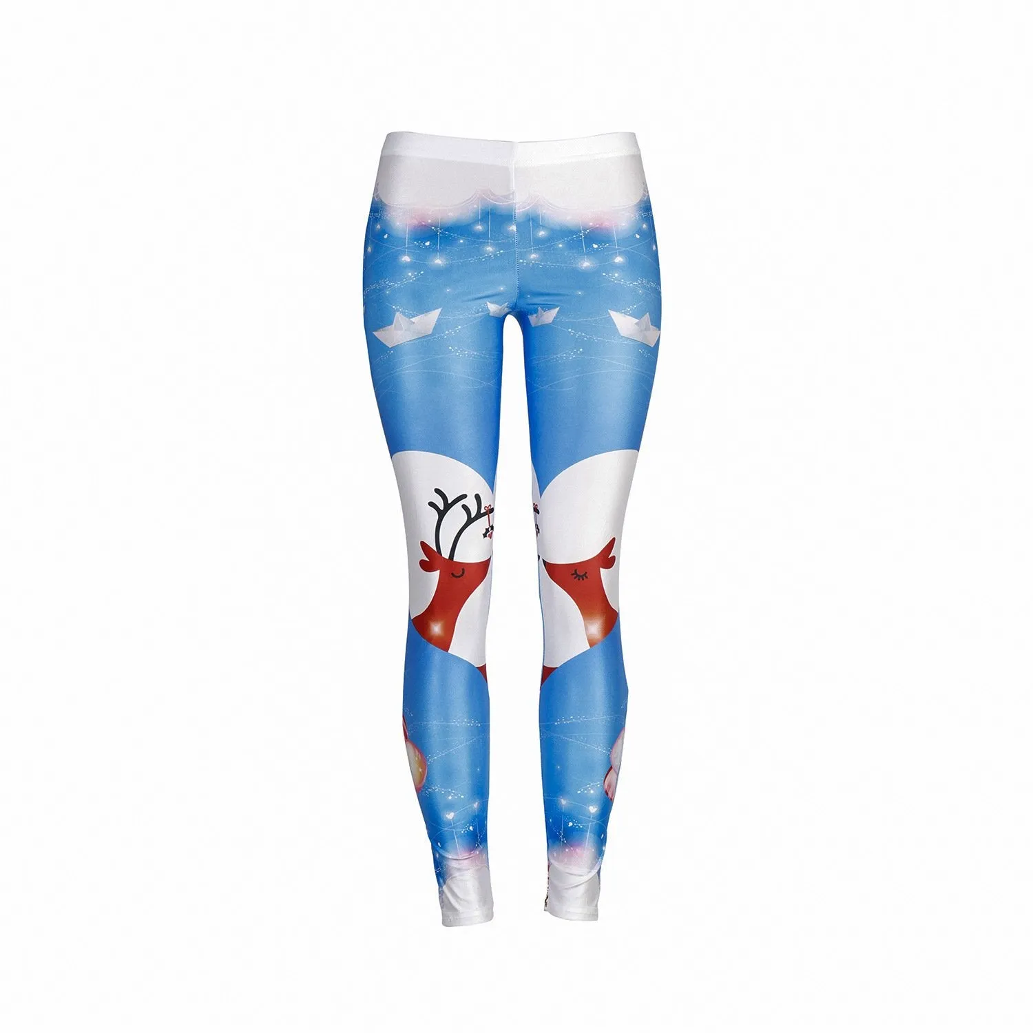 Cartoon Print Middle Waist Elastic Women Skinny Christmas Leggings