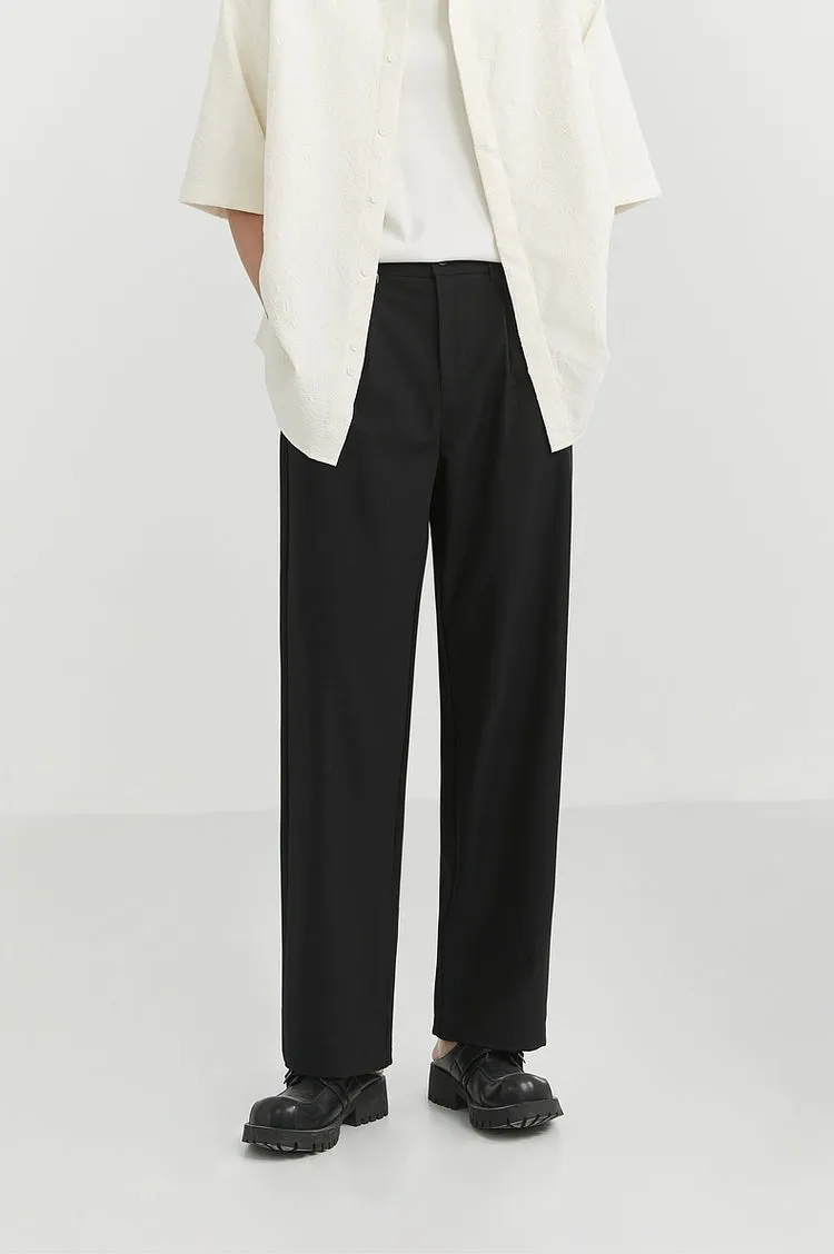 Classic Pleated Trousers with Wide-Leg Cut