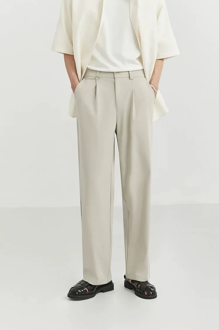 Classic Pleated Trousers with Wide-Leg Cut