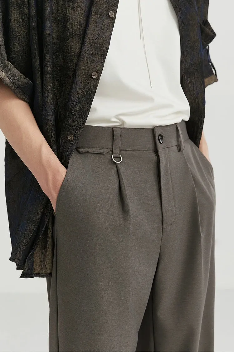 Classic Pleated Trousers with Wide-Leg Cut