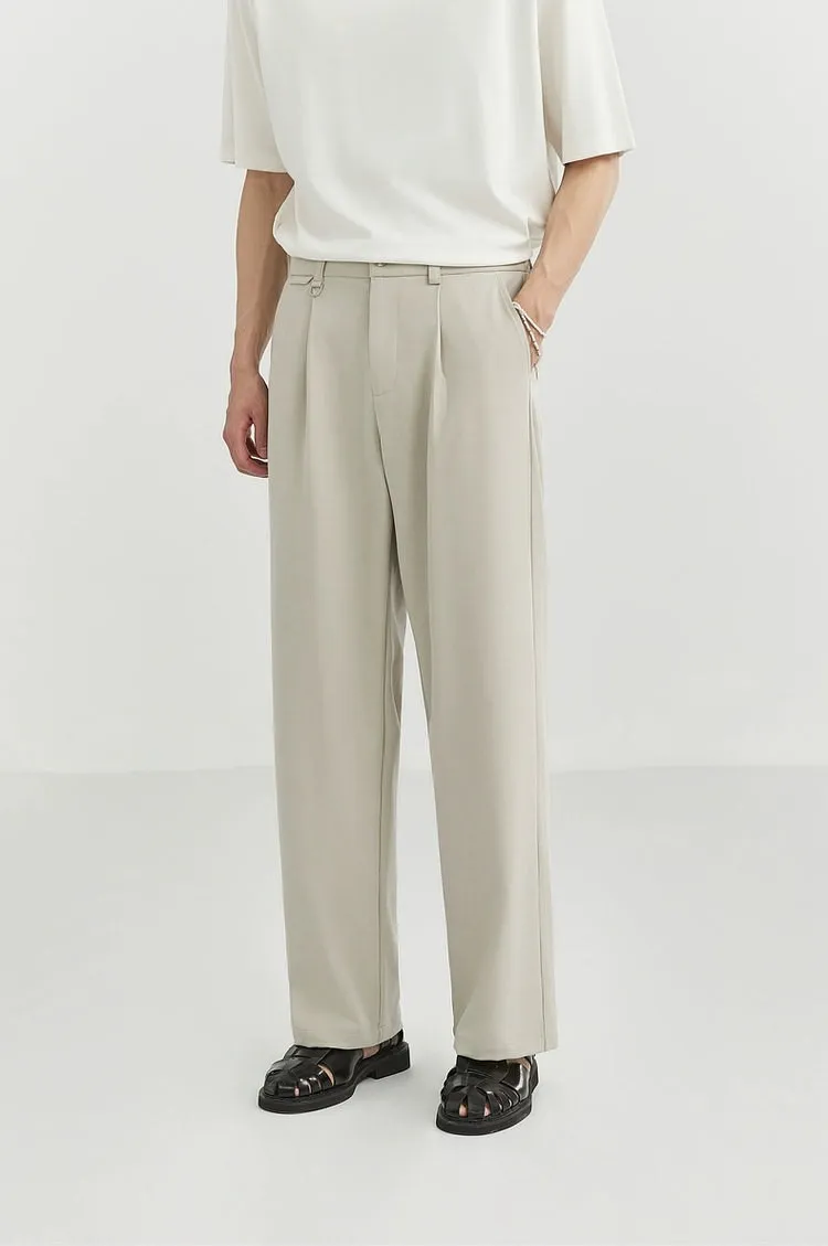 Classic Pleated Trousers with Wide-Leg Cut