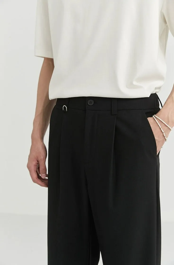 Classic Pleated Trousers with Wide-Leg Cut