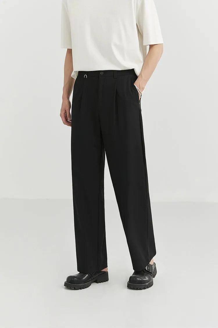 Classic Pleated Trousers with Wide-Leg Cut