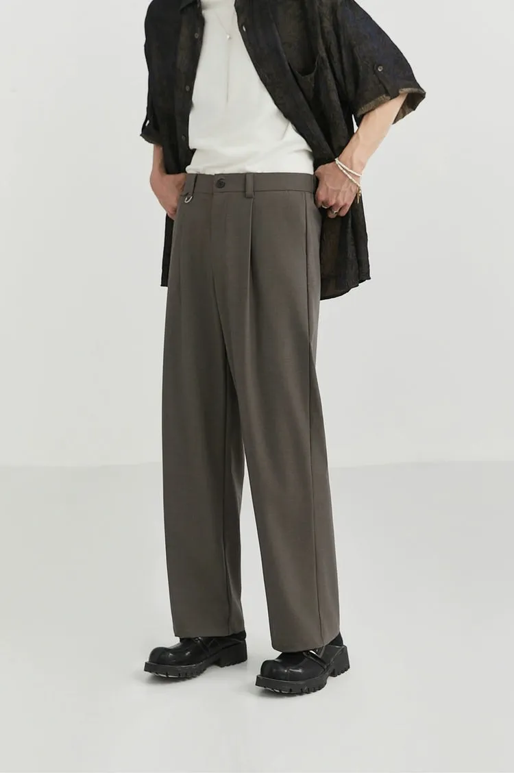 Classic Pleated Trousers with Wide-Leg Cut