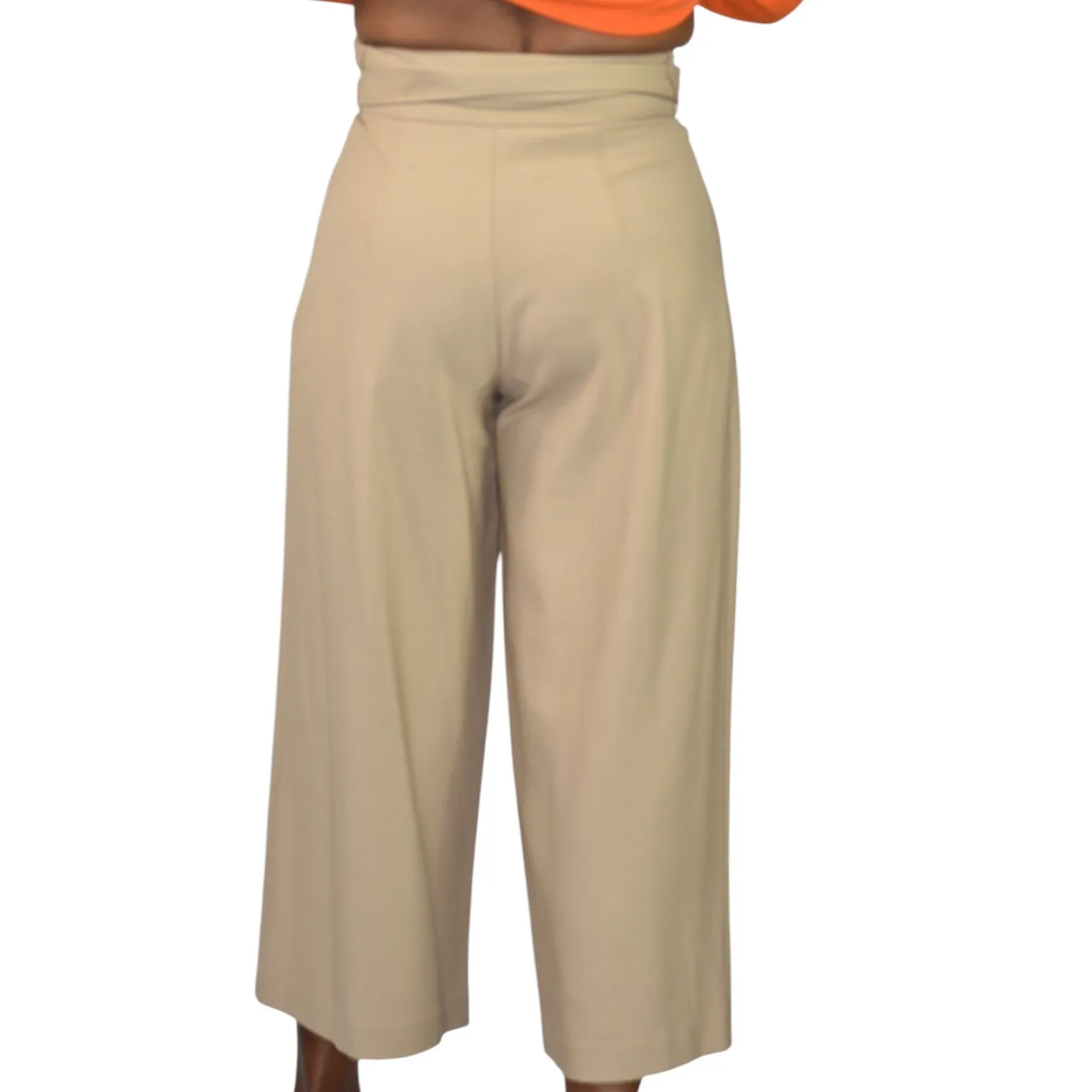 Club Monaco Wide Leg Crop Trousers Tan Tailored Pants Belted Flare Wool Khaki High Waist Gaucho 0