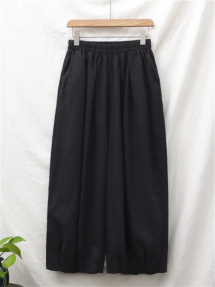 Comfortable Cotton Linen Elastic Waist Lantern Pants for Female