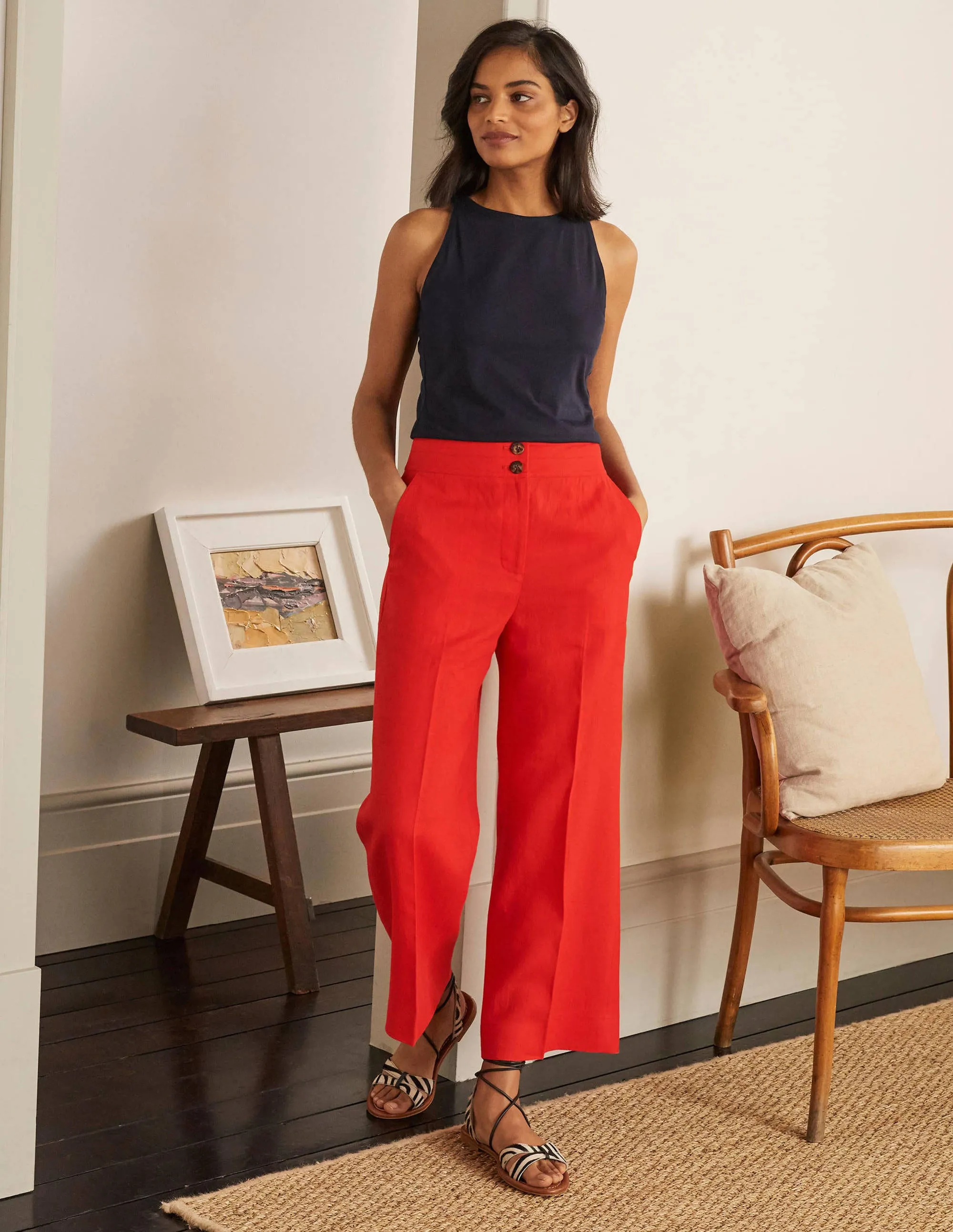 Cornwall Linen Trousers-Cherry Red