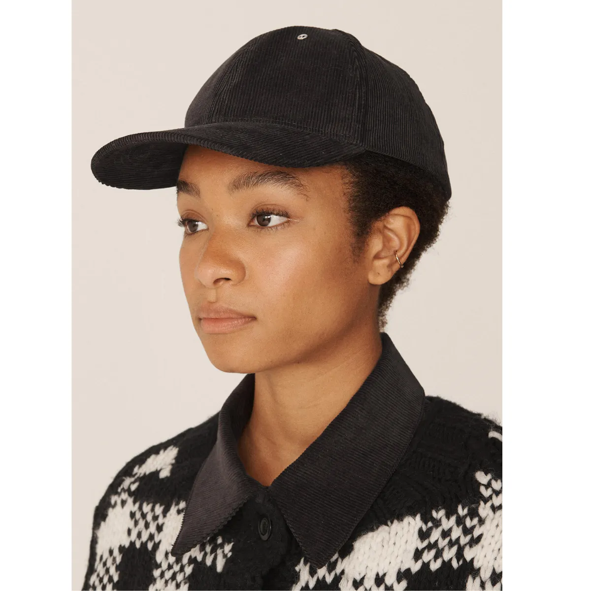 Cotton Corduroy Baseball Cap Black