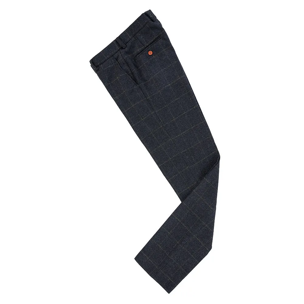 Dark Navy Windowpane Tweed Pants