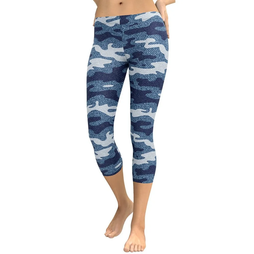 Denim Camo Print Capris