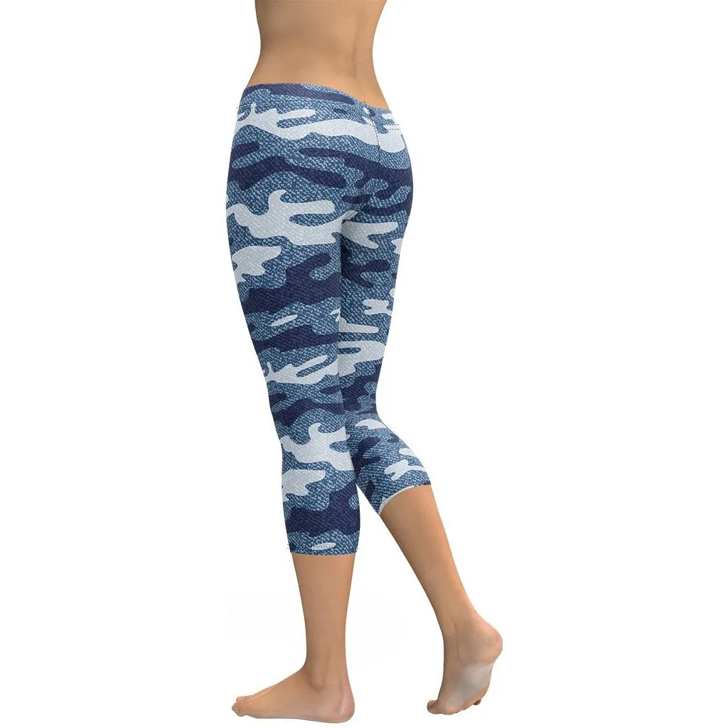 Denim Camo Print Capris