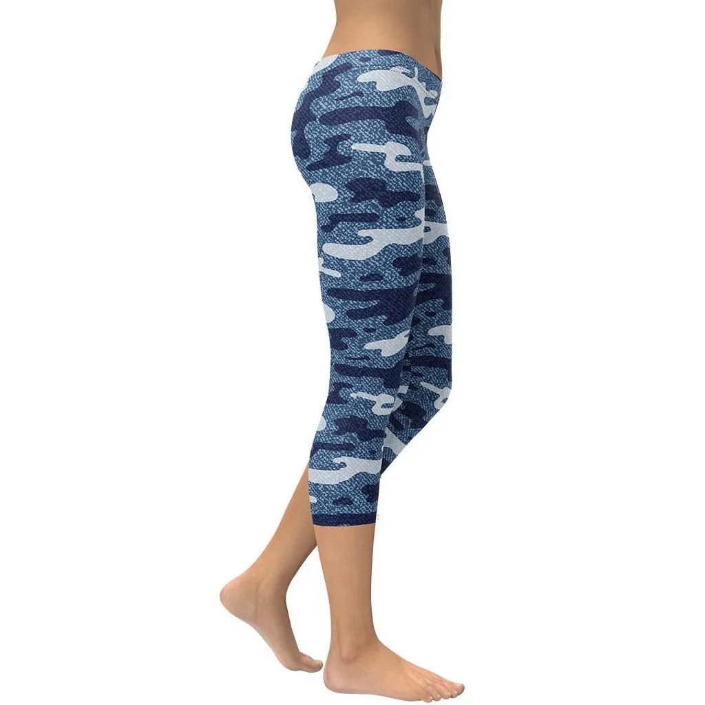 Denim Camo Print Capris