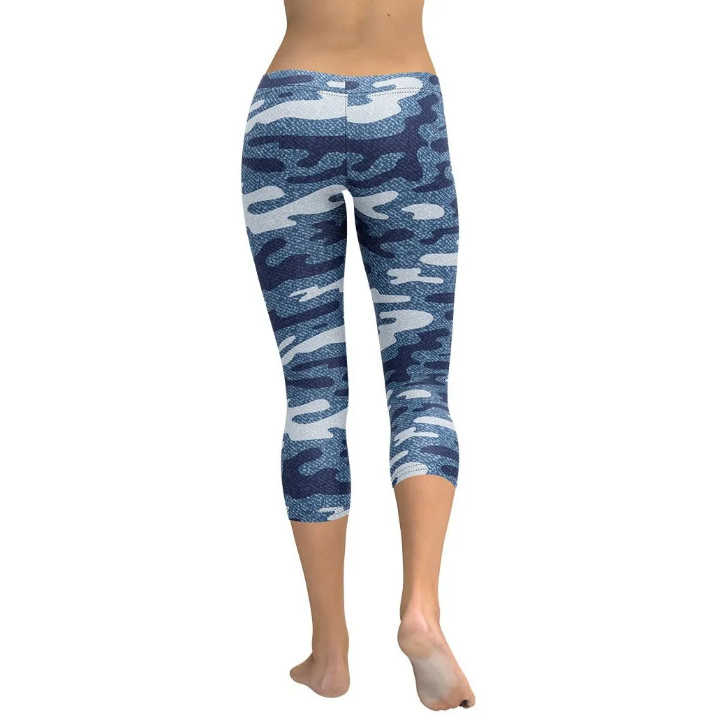 Denim Camo Print Capris