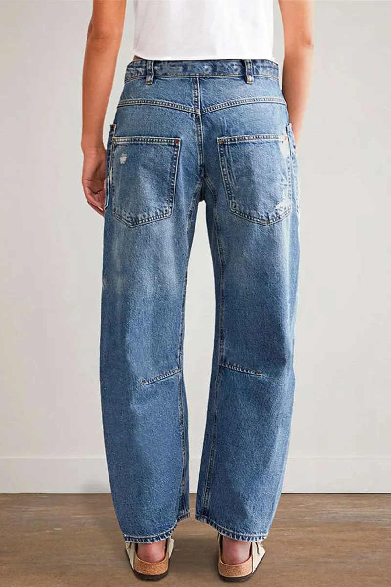 Distressed Barrel Jean Medium Wash