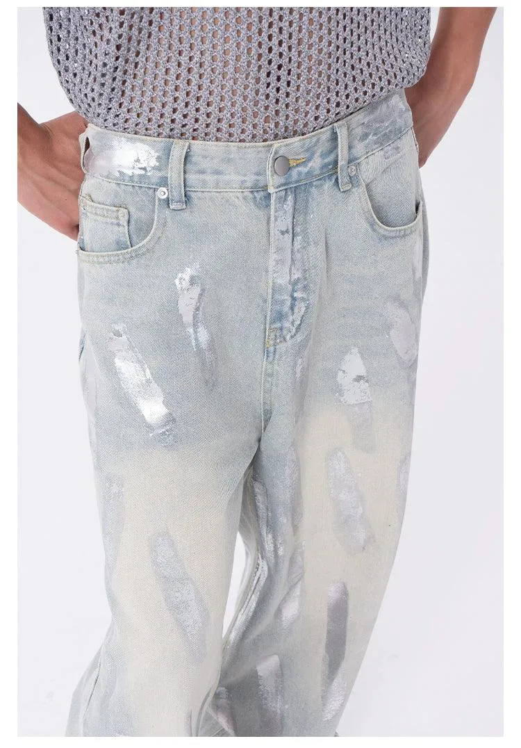 Distressed Wide-Leg Light Wash Jeans