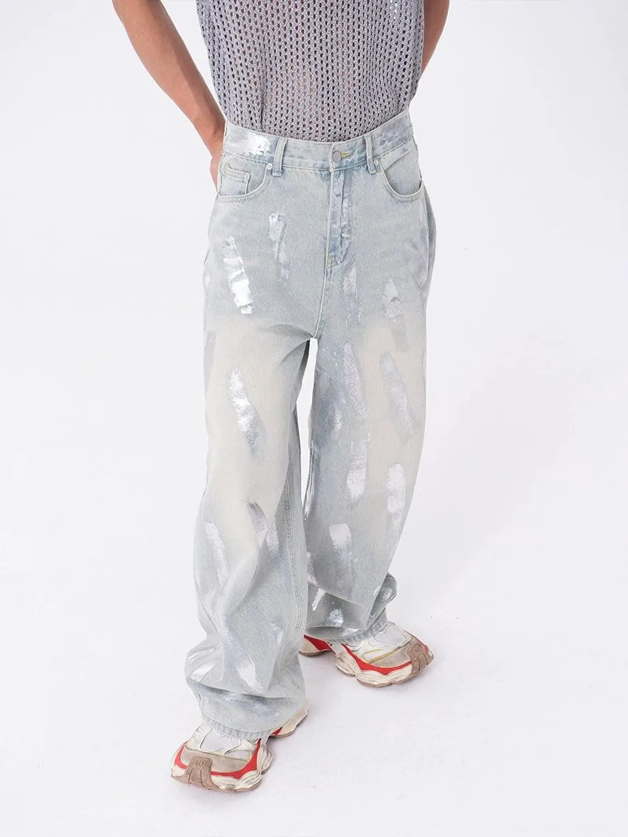 Distressed Wide-Leg Light Wash Jeans