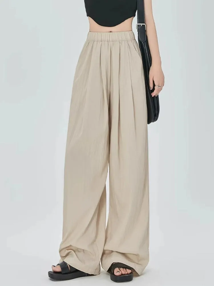 Elastic Waist Pleated Trousers with Pockets