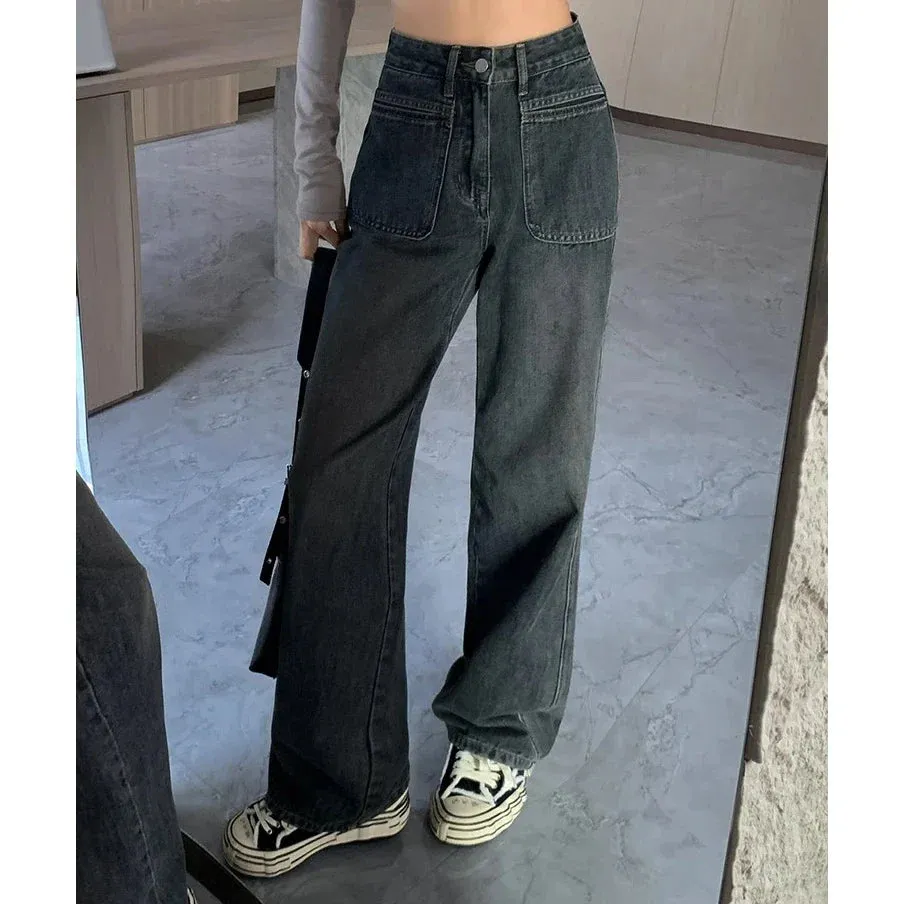 Female Fall High-Waisted Loose Thin Versatile Straight Drape Narrow Version Of The Drag Jeans