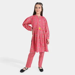 Girls Cotton Poplin Printed 2PCs Suit Floral Kantha-Multi