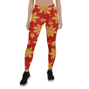 Gold Snowflake Print Leggings