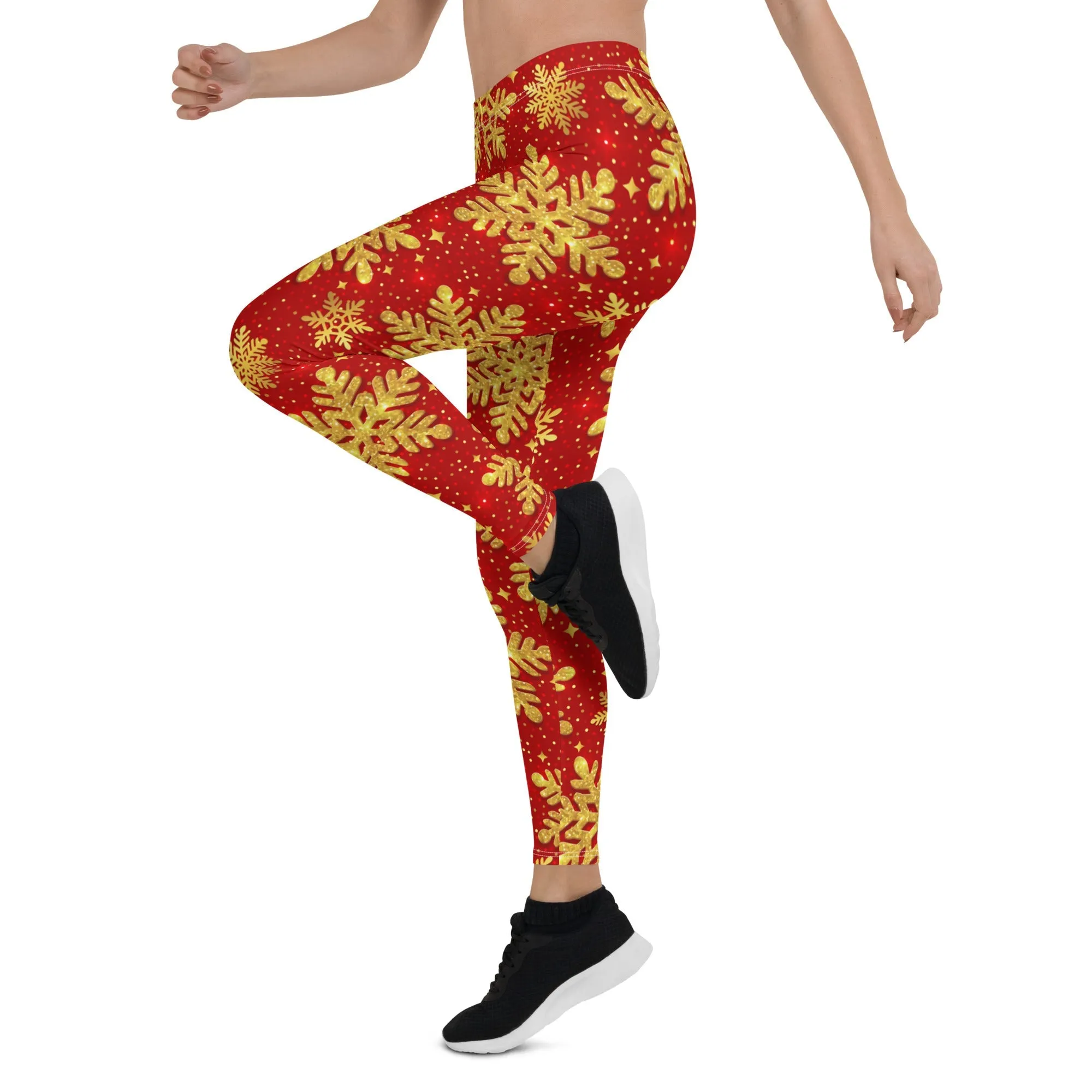 Gold Snowflake Print Leggings