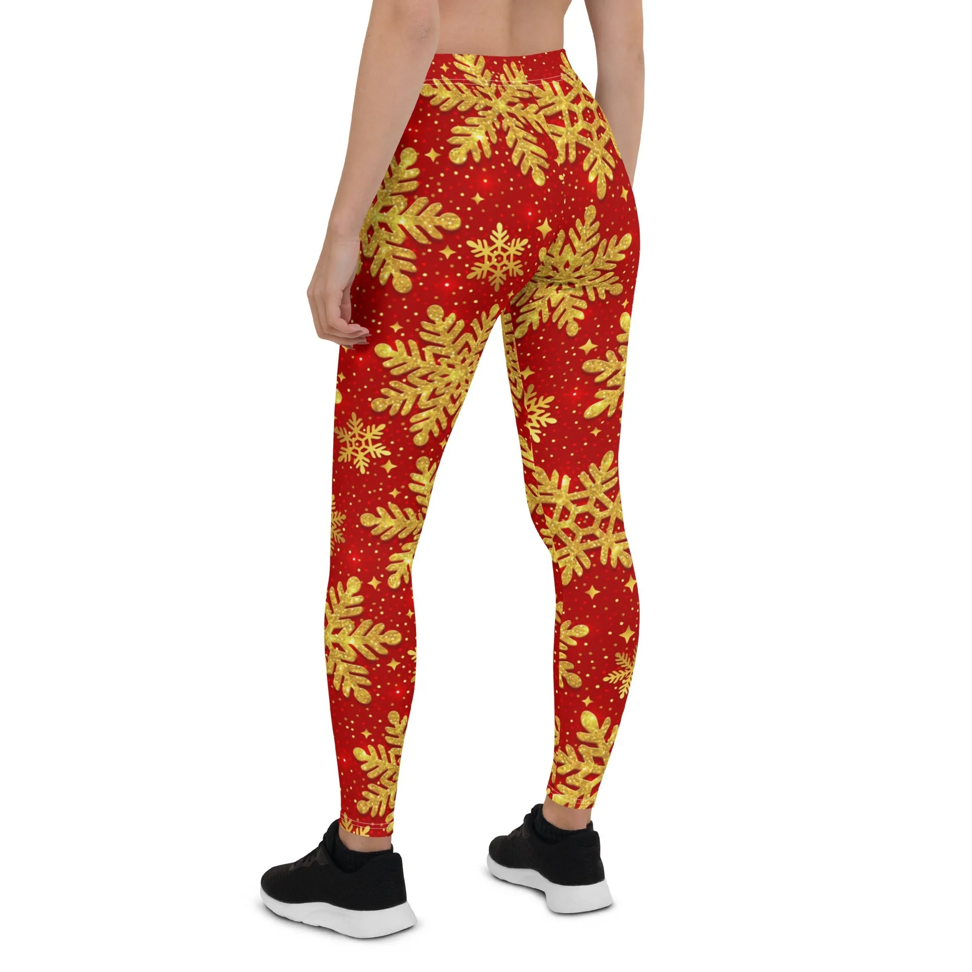 Gold Snowflake Print Leggings