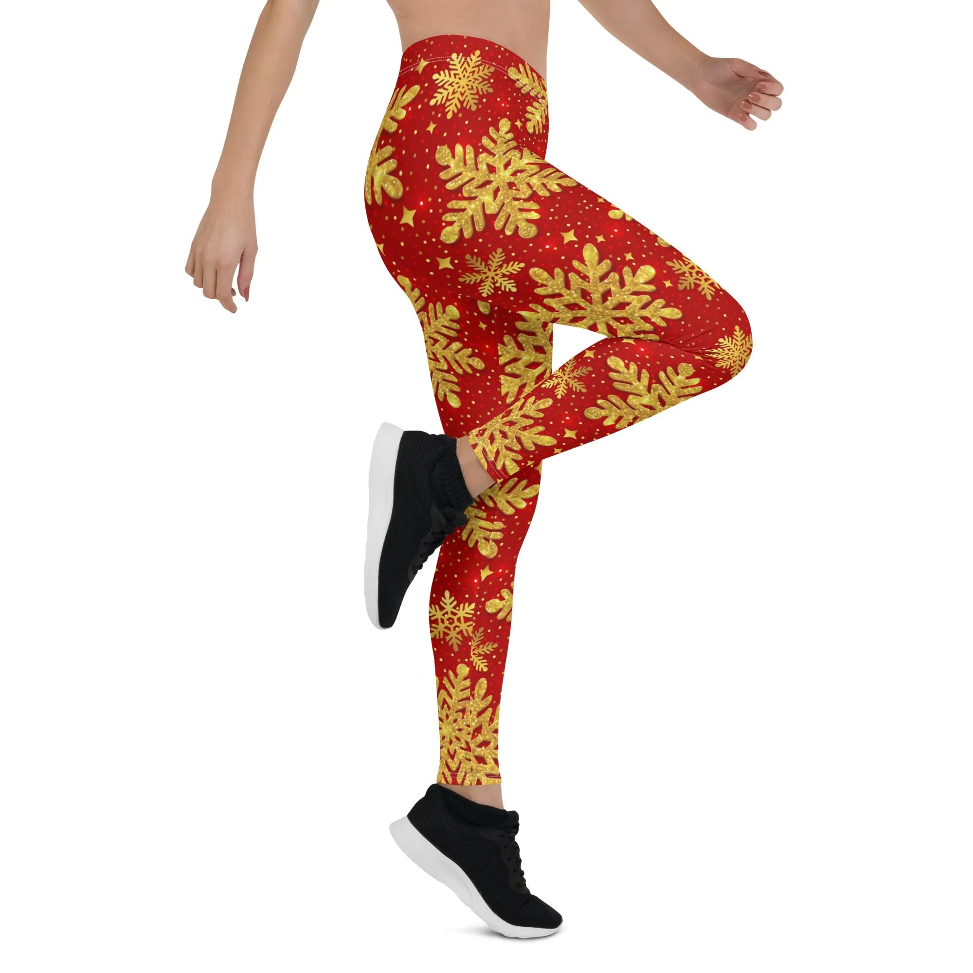 Gold Snowflake Print Leggings