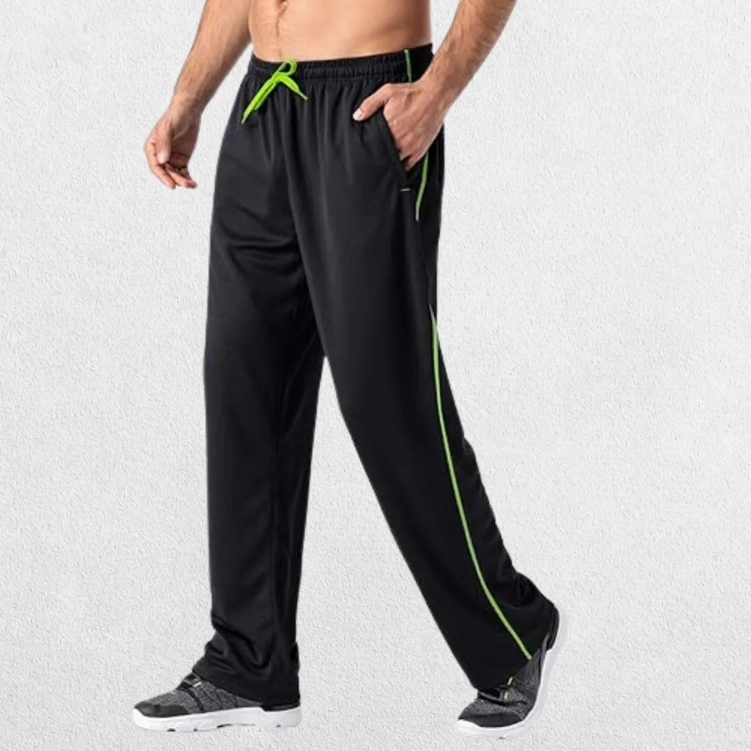 GPW Men’s Lightweight Loose Fit Open Bottom Mesh Athletic Trousers with Zipper Pockets