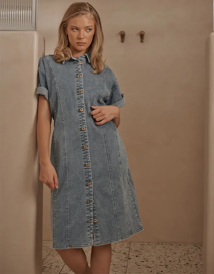 Grace Denim Dress 70's Blue