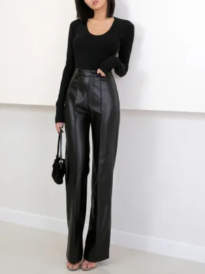 High Waist Graceful Faux Leather Pants