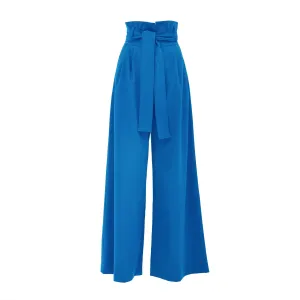 High Waist Long Wide Leg Trousers Bright Blue