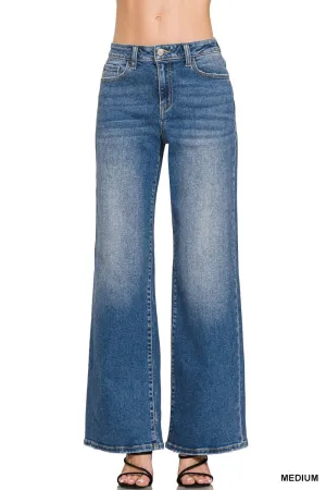 HIGH WAIST STRAIGHT LEG MEDIUM WASH DENIM PANTS