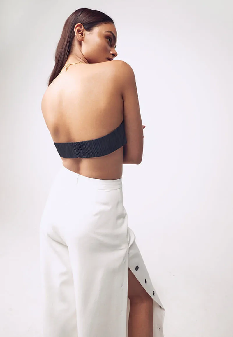 High-Waisted Pants with Slits in White