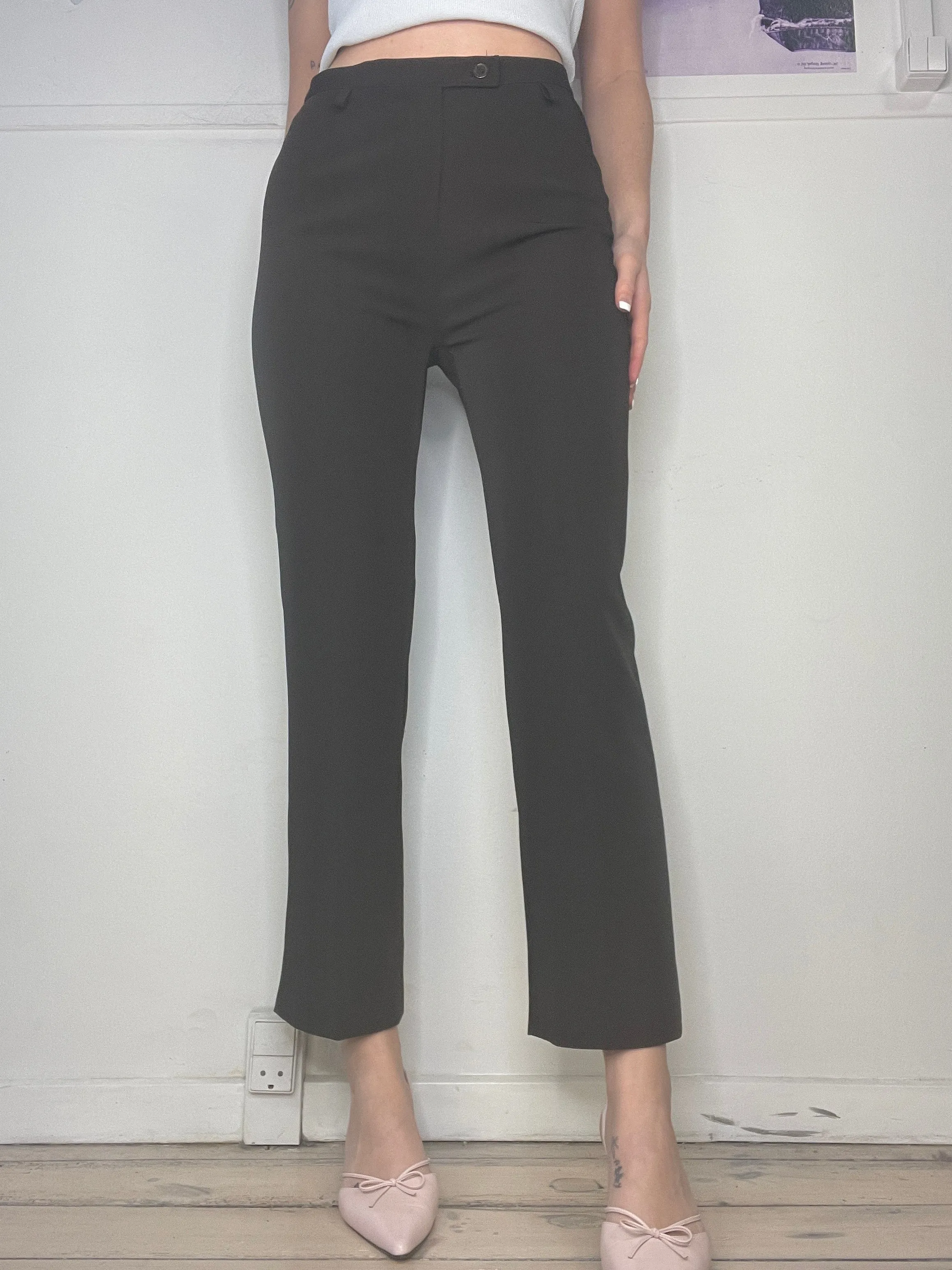 high waisted perfect fit habit pants in dark brown