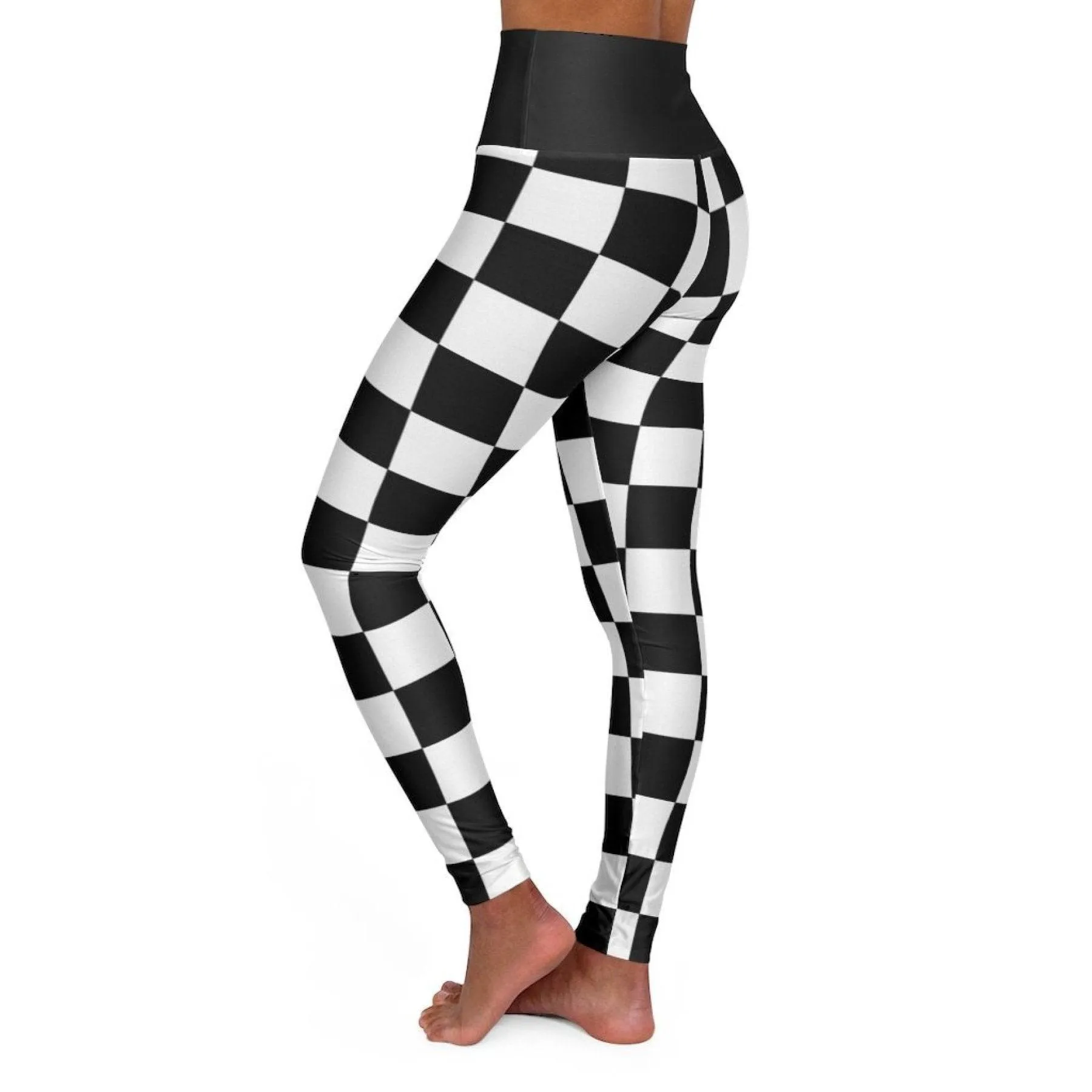 High Waisted Yoga Leggings, Black And White Checker Style Fitness